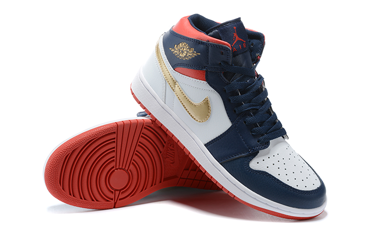 2020 Air Jordan 1 Retro Sea Blue White Red Gold Shoes